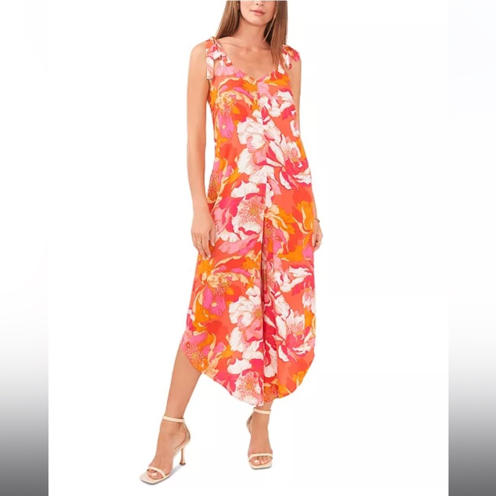 Vince Camuto Women's Floral Tie Shoulder Angled Hem Jumpsuit Romper 2X
